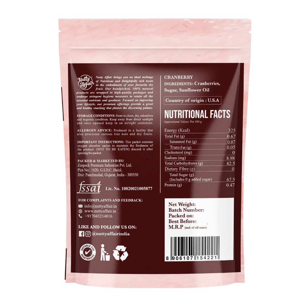 Nutty Affair Dried Cranberries Healthy Snacks | High in Antioxidants - 200 gm
