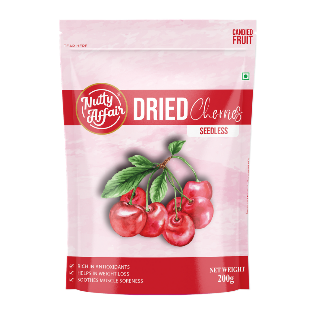 Nutty Affair Dried Cherries Seedless Candied Fruit Rich in Antioxidants Healthy Snacks - 200 gm