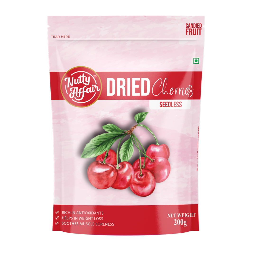 Nutty Affair Dried Cherries Seedless Candied Fruit Rich in Antioxidants Healthy Snacks - 200 gm