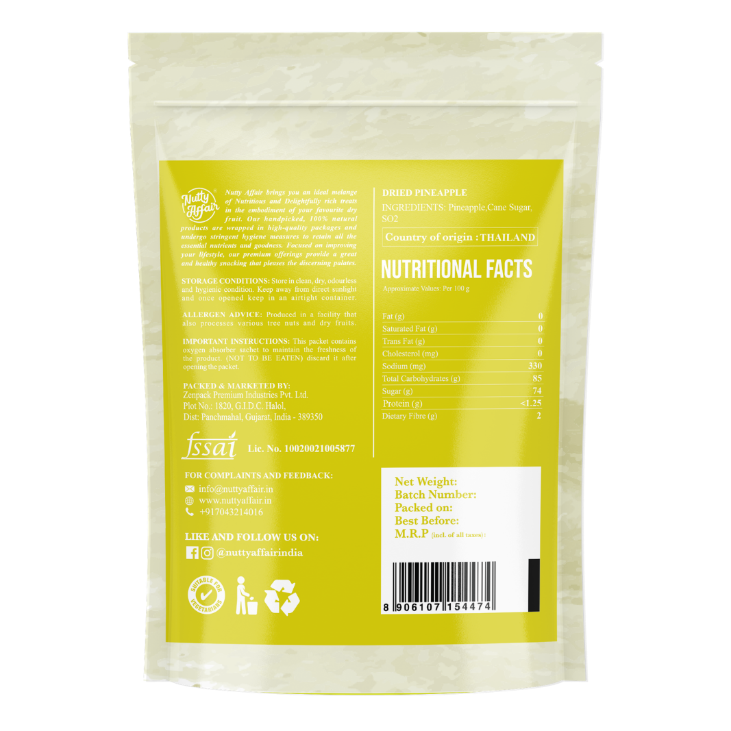 Nutty Affair Dried Pineapple Dried and Sliced Candied Fruit Rich in Dietary Fibre - 200 gm