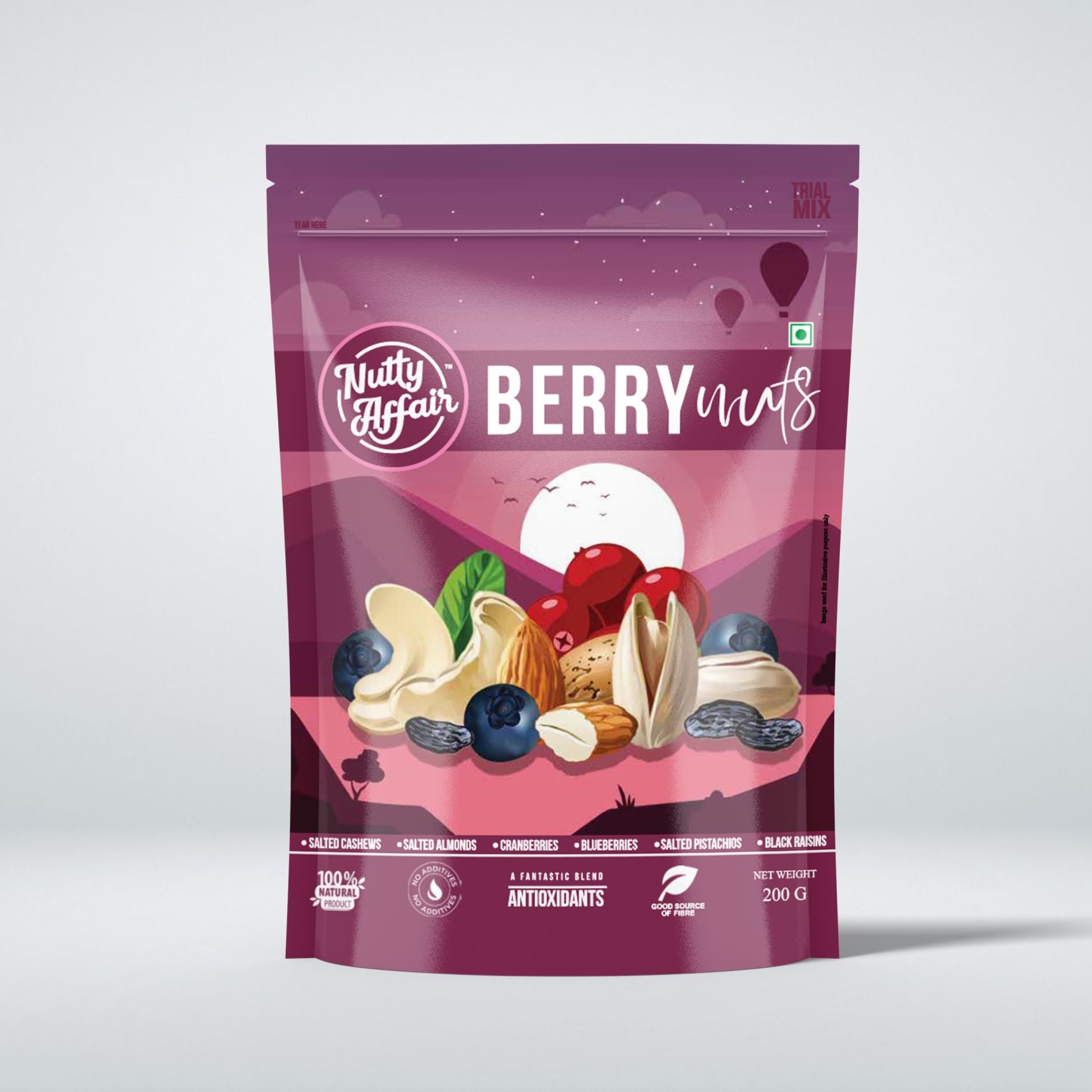 Nutty Affair Berry Nuts Trial Mix Pack 100% Natural With Good Source of Fiber - 200 gm