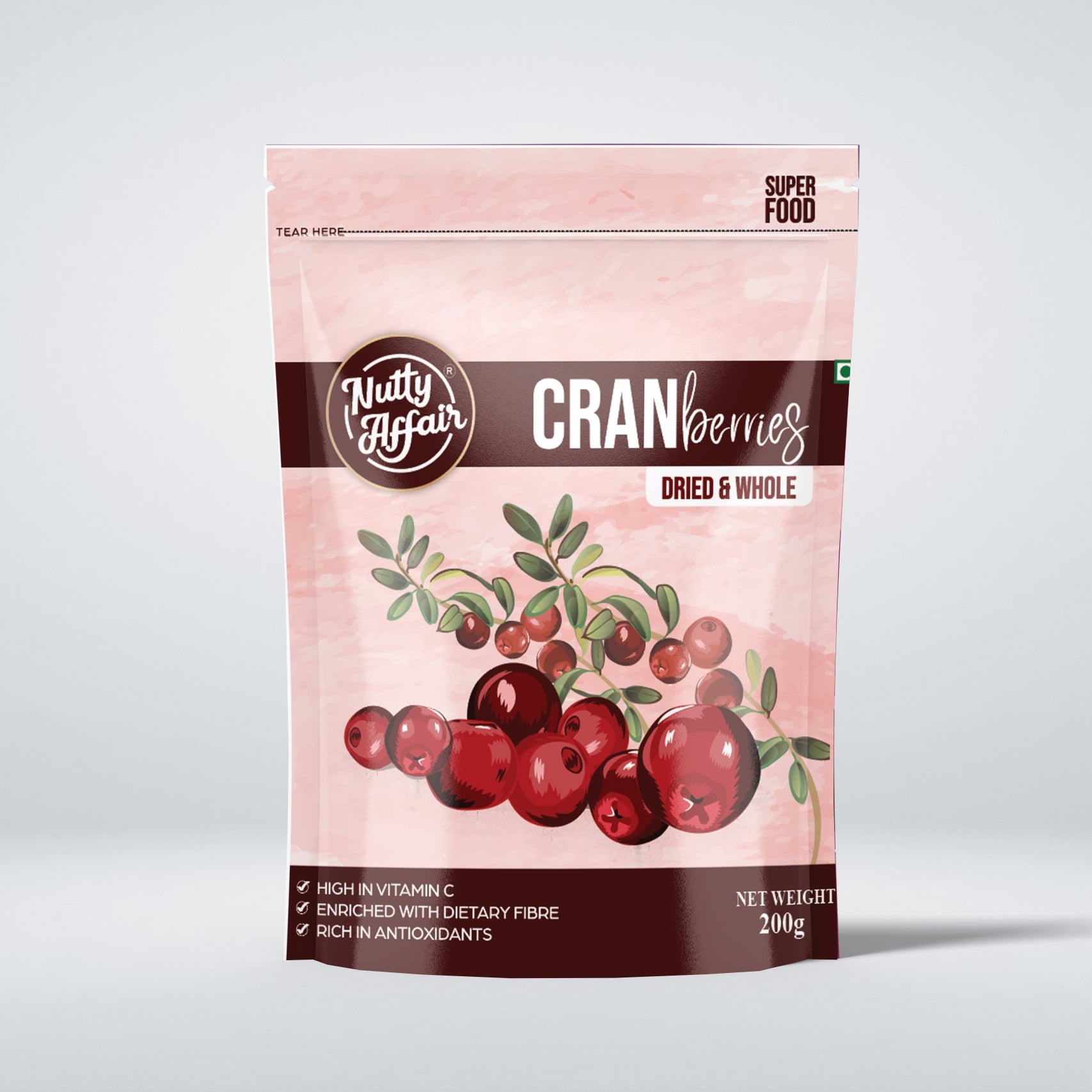 Nutty Affair Dried Cranberries Healthy Snacks | High in Antioxidants - 200 gm
