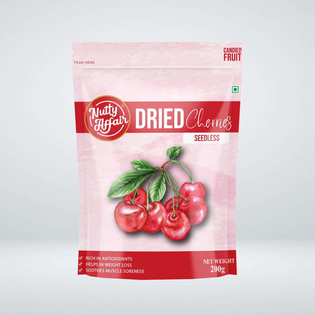 Nutty Affair Dried Cherries Seedless Candied Fruit Rich in Antioxidants Healthy Snacks - 200 gm