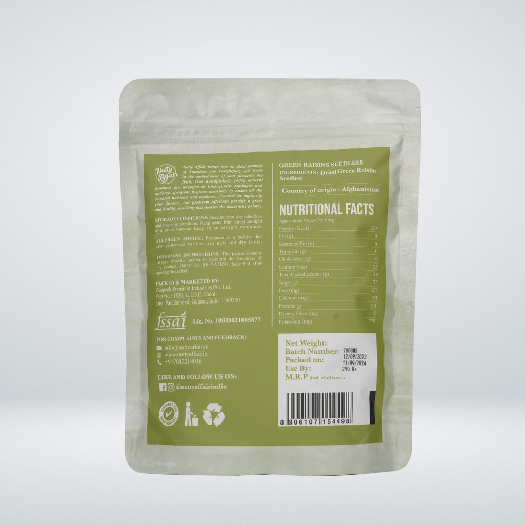 Green Raisins Dried and Seedless Afghani Raisins - 200 gm