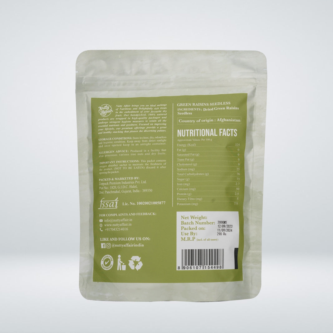 Green Raisins Dried and Seedless Afghani Raisins - 200 gm
