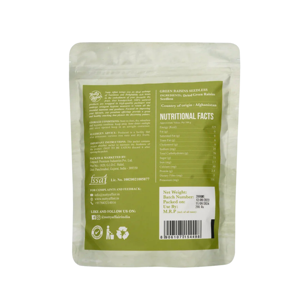 Green Raisins Dried and Seedless Afghani Raisins - 200 gm