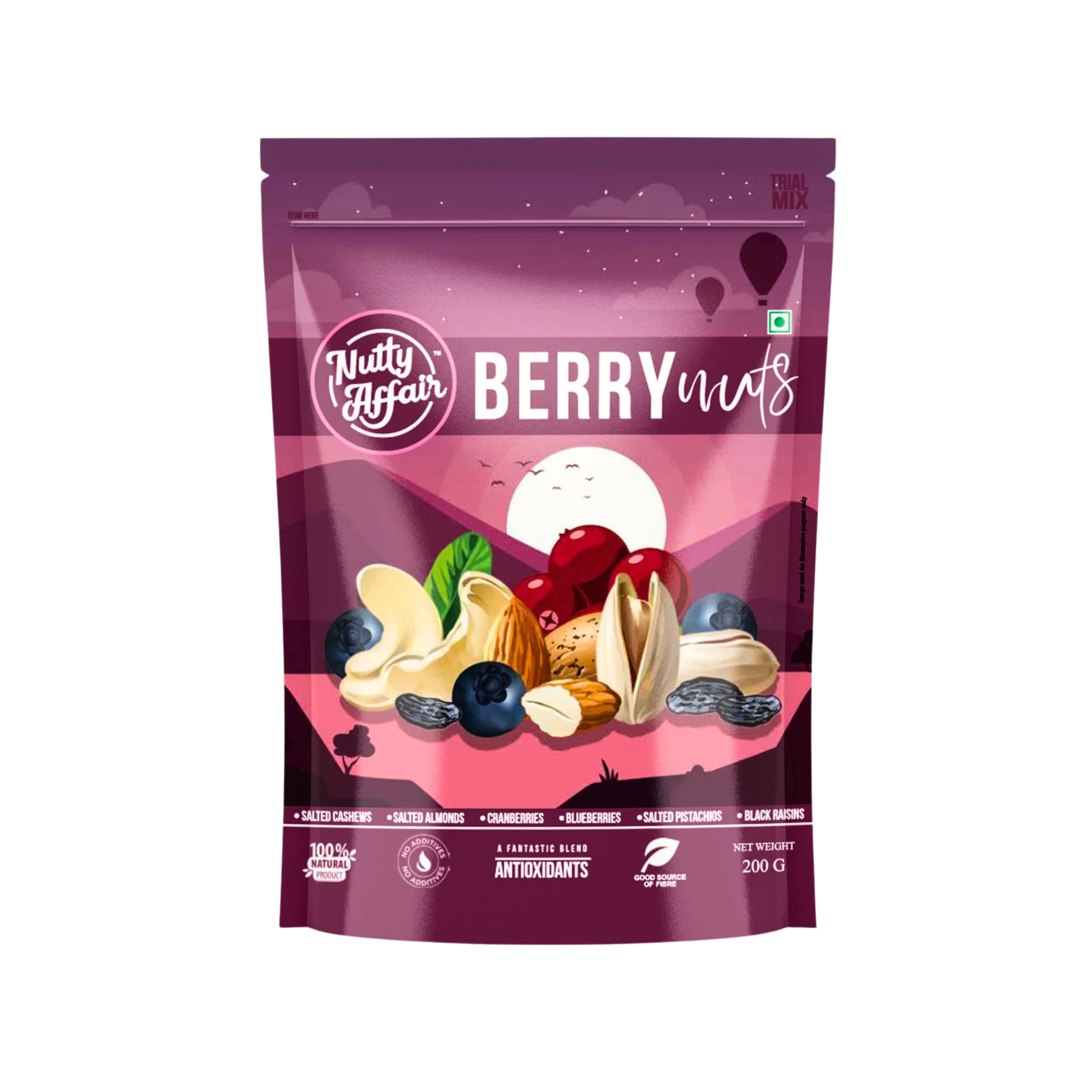 Nutty Affair Berry Nuts Trial Mix Pack 100% Natural With Good Source of Fiber - 200 gm