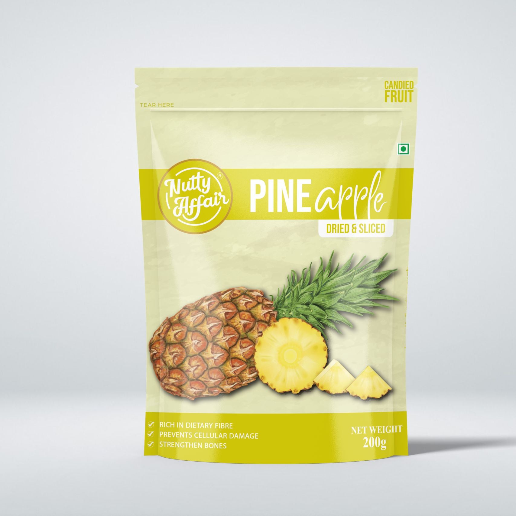 Nutty Affair Dried Pineapple Dried and Sliced Candied Fruit Rich in Dietary Fibre - 200 gm